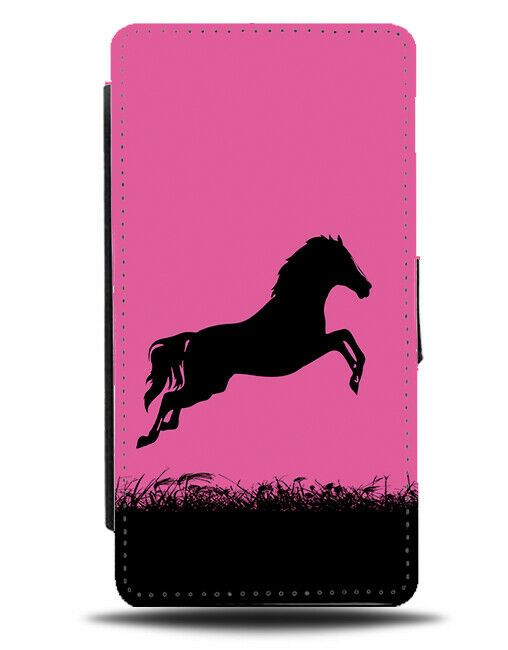 Horse Silhouette Flip Cover Wallet Phone Case Horses Pony Hot Pink Black I025
