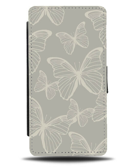 Grey Butterfly Design Flip Wallet Case Pattern Butterflies Stencil Outline E906
