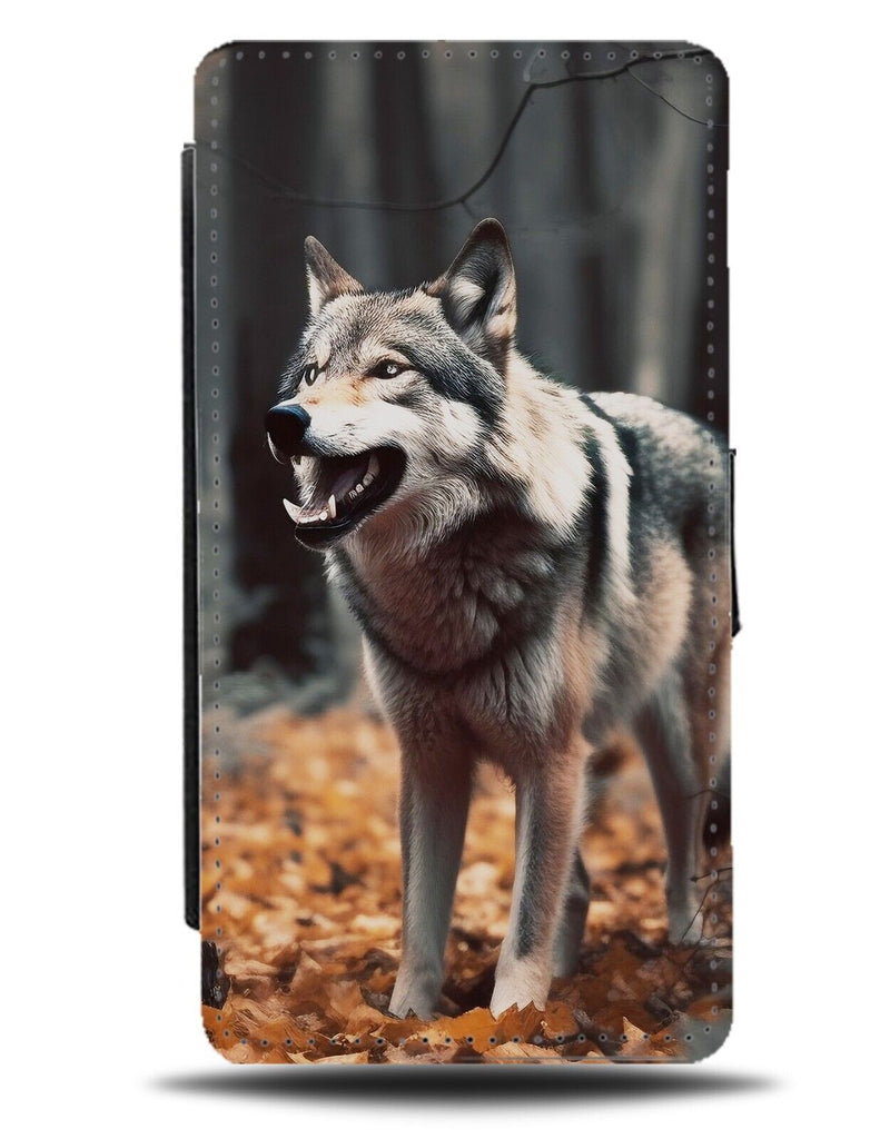 Growling Wolf Flip Wallet Case Wolves Wolf Grow Angry Gnarling Teeth Roar CR69