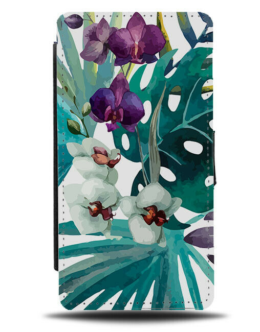 Flowery Stencils Flip Wallet Case Floral Palm Tree Leaves Leaf Orchid H008