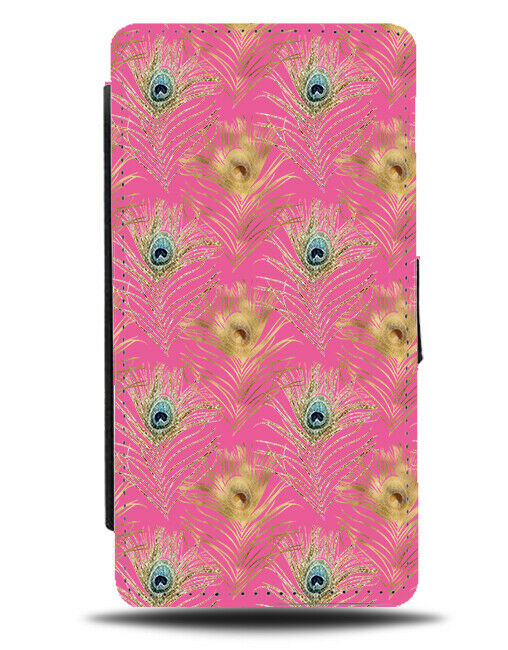 Hot Pink and Gold Peacock Feathers Flip Wallet Case Feather Peacocks Birds F641