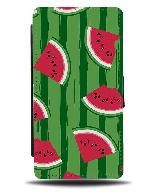 Dark Green Stylish Watermelon Slices Flip Wallet Case Slice Style Pieces E813