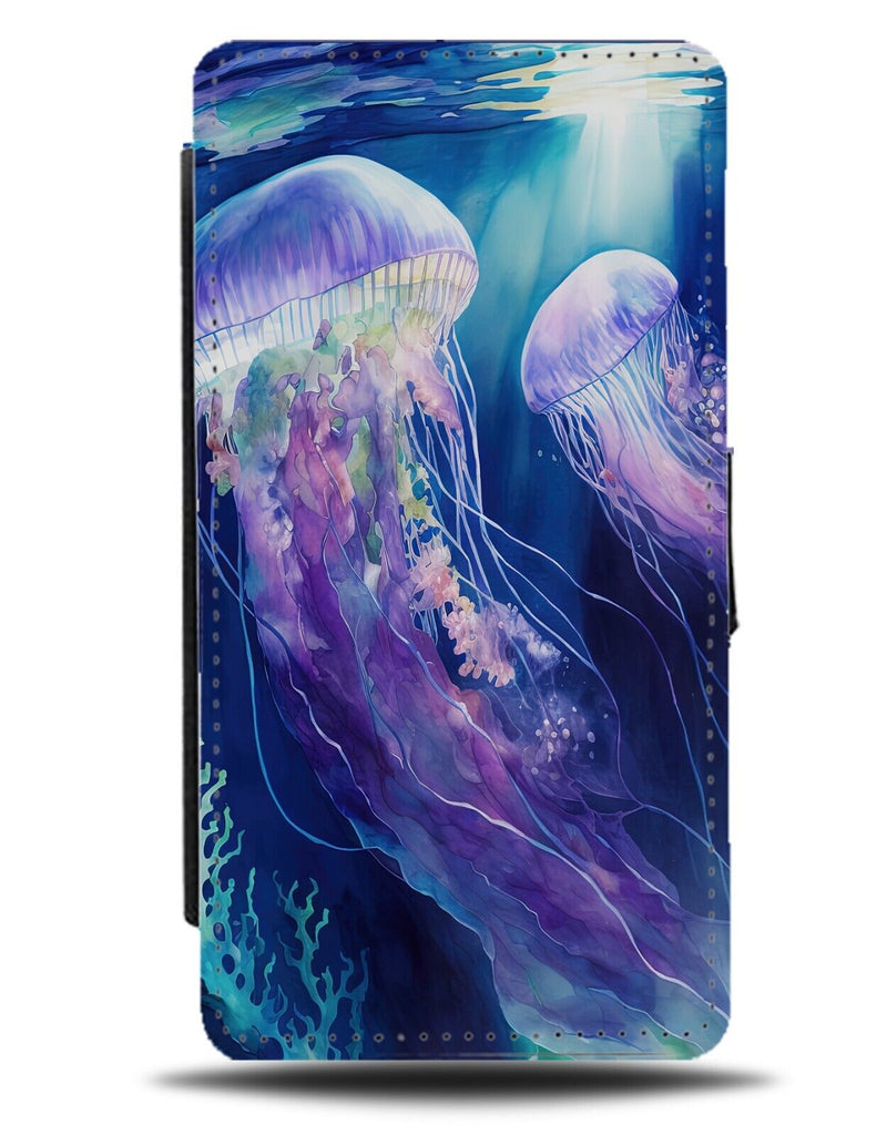 Underwater Jellyfish In The Ocean Flip Wallet Case Photo Picture Purple DC45