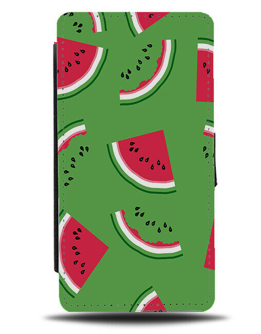 Dark Green Watermelon Flip Wallet Case Slice Slices Retro Stylish Pattern E808