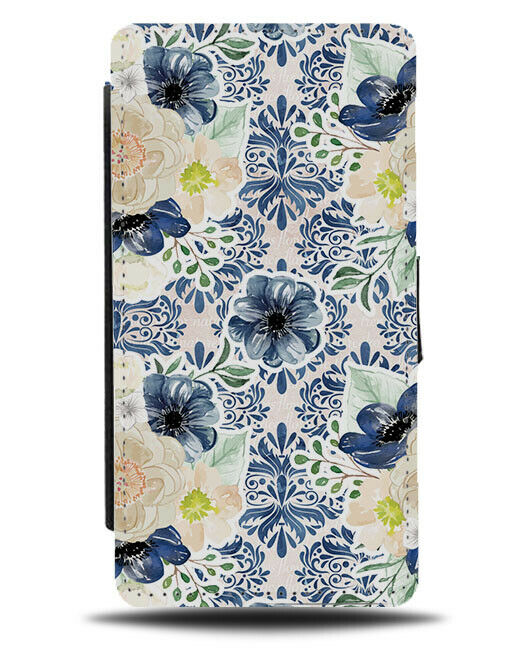 Abstract Blue Floral Flip Wallet Case Flowers Roses Lilies Flower Girls E884