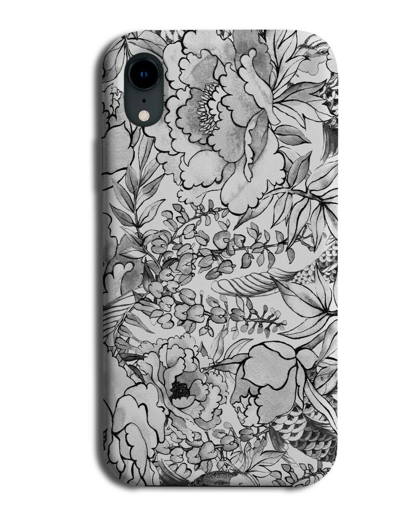 Black and White Vintage Floral Drawing Phone Case Cover Hand Drawn Sketched G197