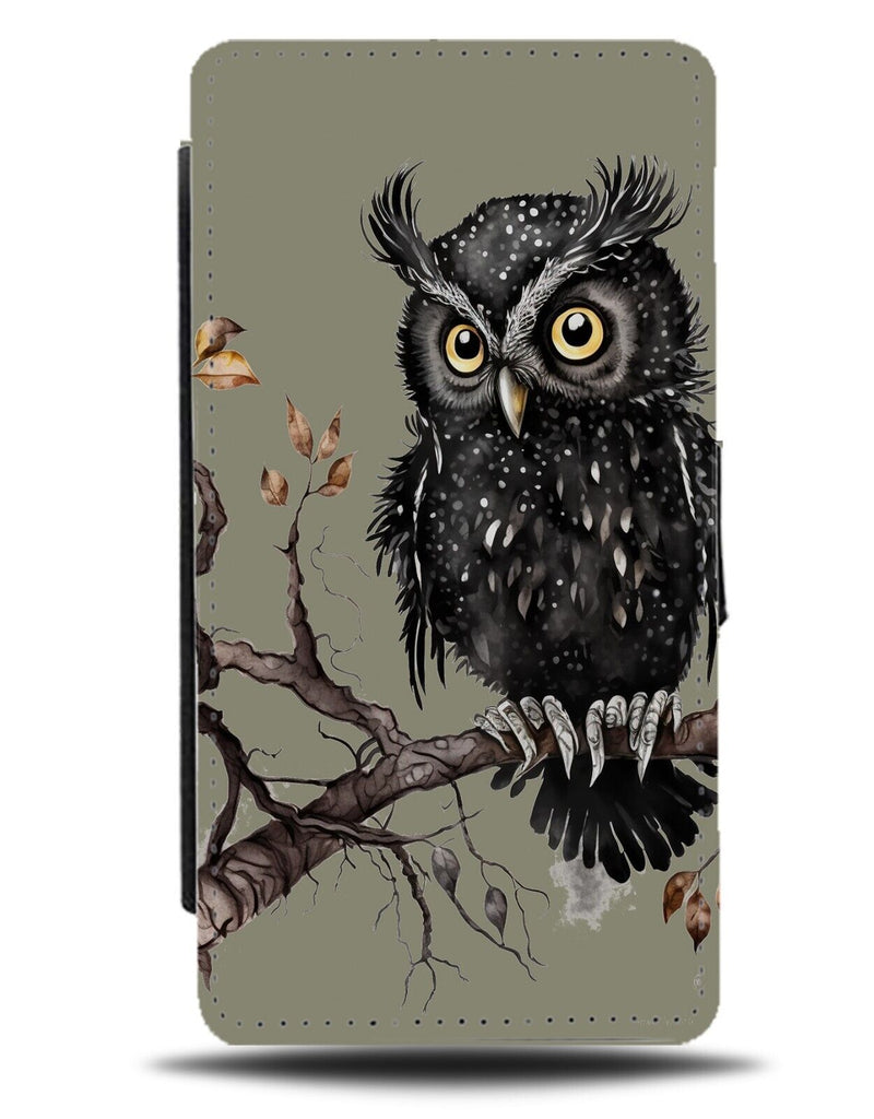 Gothic Black Owl Flip Wallet Case Owls Face Goth Dark Emo Halloween Bird BZ99