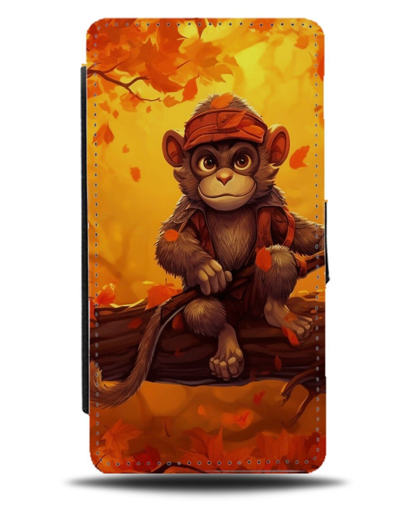 Monkey On A Branch Flip Wallet Case Autumn Leaves Tree Orange Fall Season CH67