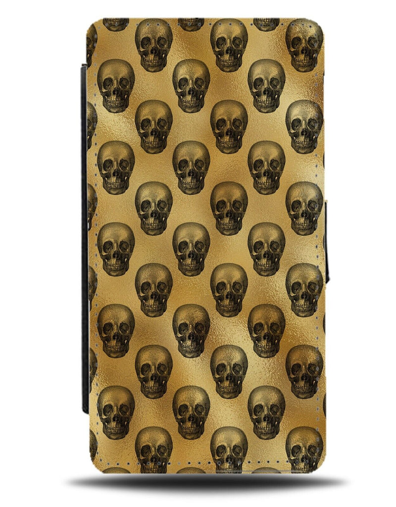 Golden Headless Skulls Flip Wallet Case Skull Gold Heads Faces Pattern Goth AI60