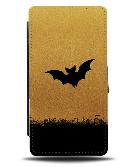 Bats Silhouette Flip Cover Wallet Phone Case Bat Gold Golden Black Coloured H980