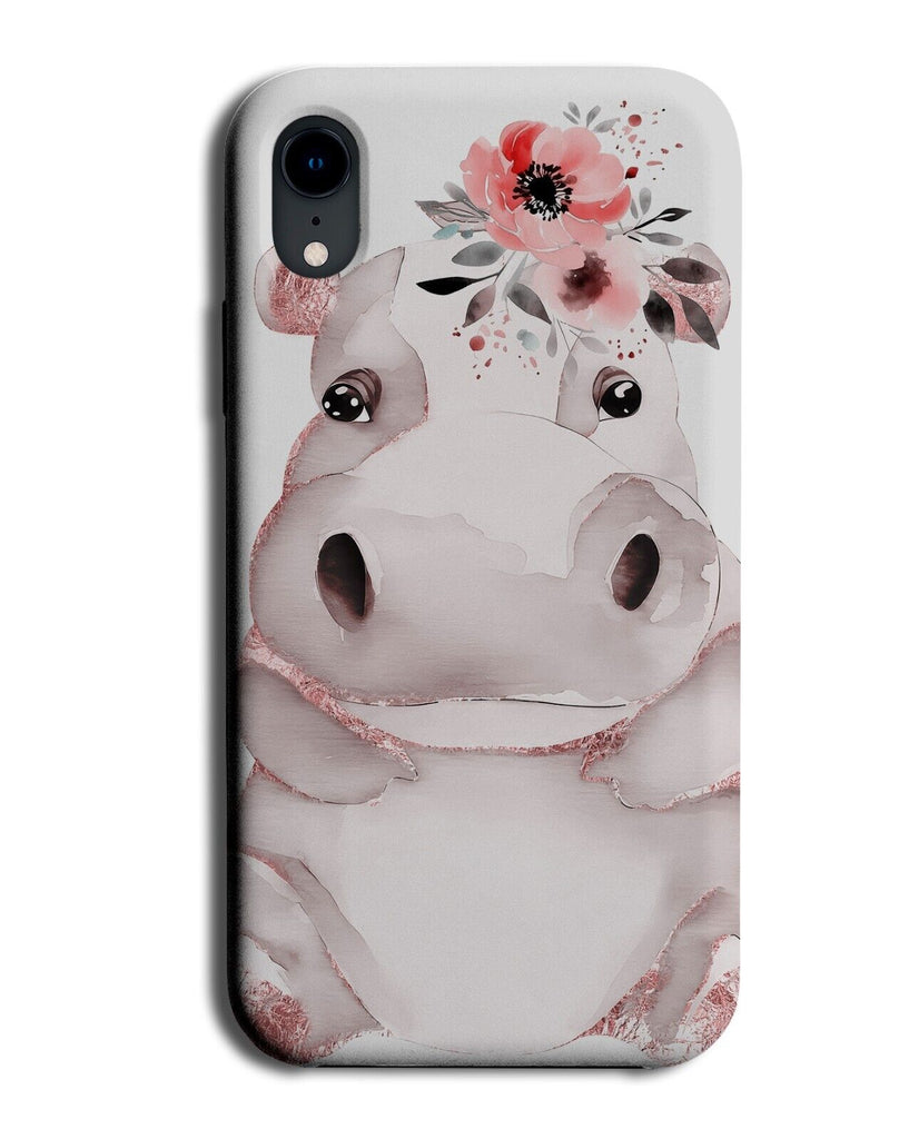 Hippo Rose Gold Flower Crown Phone Case Cover Hippo Sketched Drawing CC39