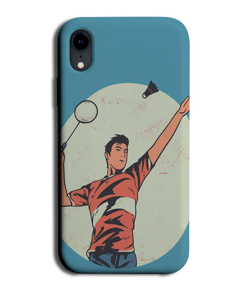 Male Badminton Player Phone Case Cover Racket Player Mens Boys Blue Shuttle P482