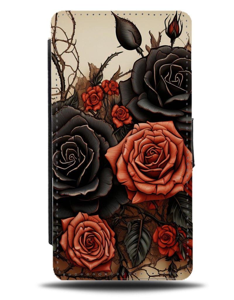 Black and Red Roses Flip Wallet Case Flower Horror Floral Grunge Goth Rose DB74