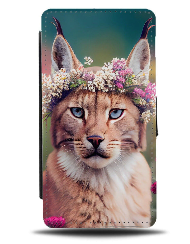 Bobcat In Flower Crown Flip Wallet Case Floral Funny Novelty Bobcat Bob Cat CG14
