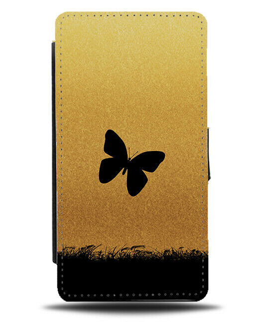 Butterfly Silhouette Flip Cover Wallet Phone Case Butterflies Gold Golden H982