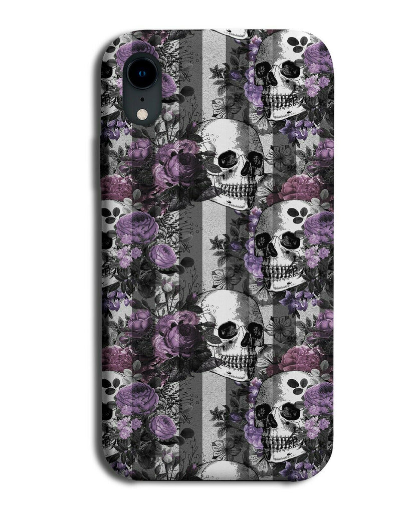 Black Grey and Purple Skeleton Faces Phone Case Cover Girls Gothic Flowers G057