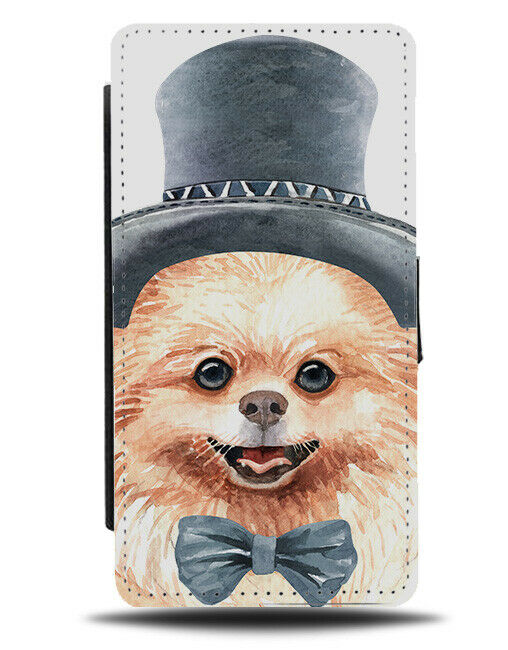 Pomeranian Top Hat Bow Tie Flip Wallet Phone Case Tophat Bowtie Picture K587