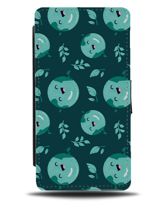 Planet Earth Pattern Flip Wallet Case Design Earths Planets Smiley Faces K087