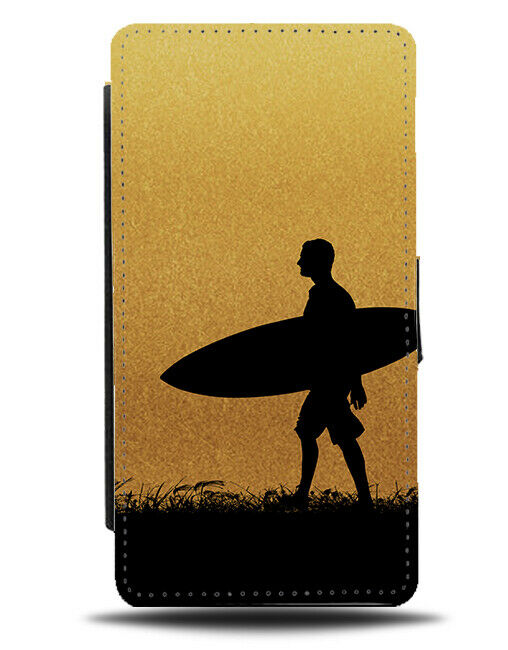 Surfboard Flip Cover Wallet Phone Case Surfer Surf Surfing Gold Golden i603
