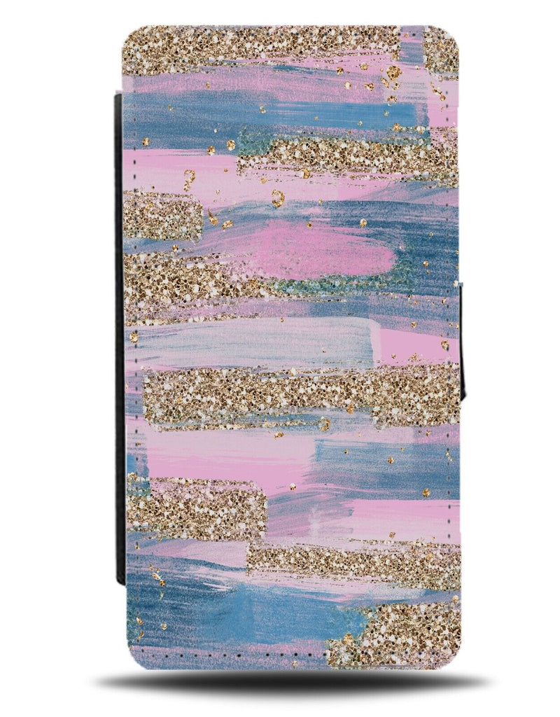 Printed Gold Glitter Pink Paint Stripes Flip Wallet Case Stains Golden Girl AV16