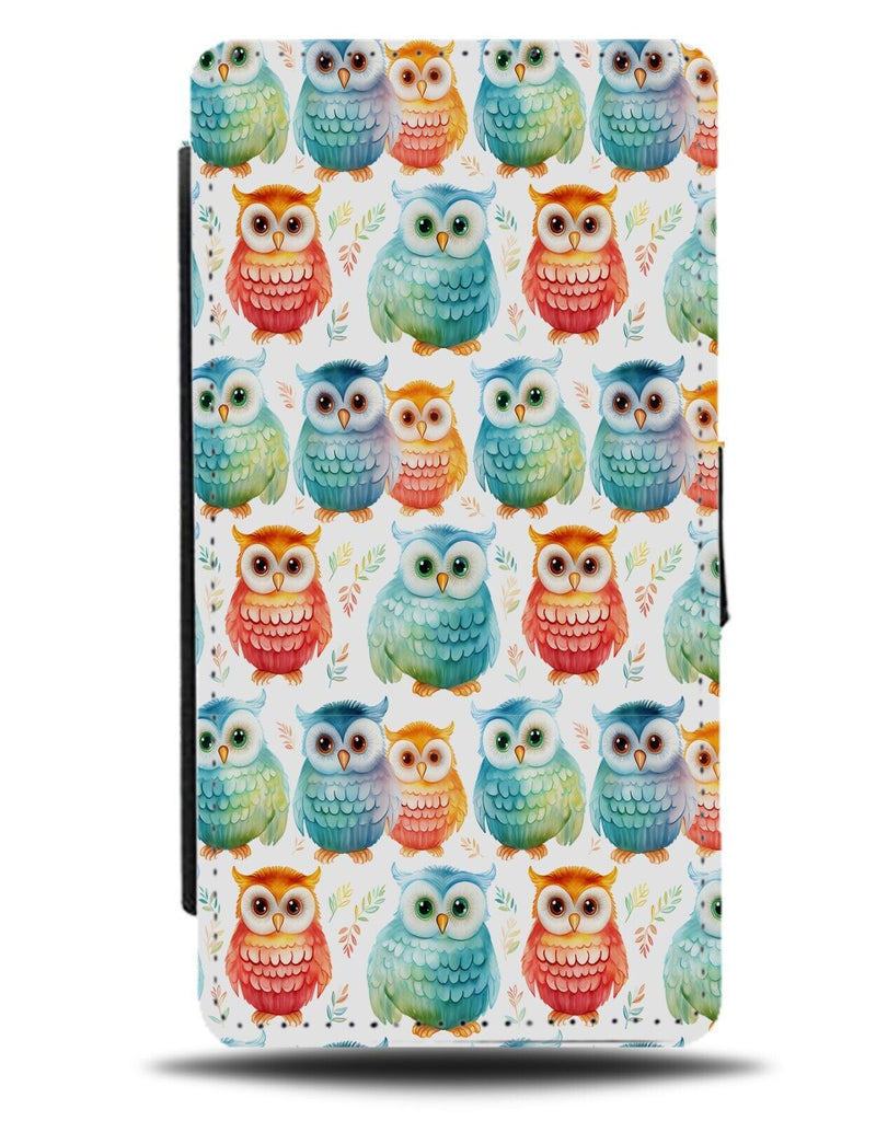Colourful Cartoon Owls Pattern Flip Wallet Case Multicolour Owl Birds Kids BZ24
