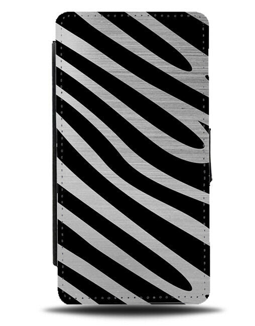 Silver Zebra Print Flip Cover Wallet Phone Case Animal Grey Stripes Marks B588