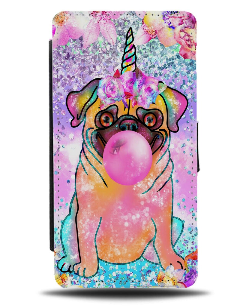 Retro Pink Unicorn Pug Dog Flip Wallet Case Horn Unicorns Doggy Dogs Girls DG27