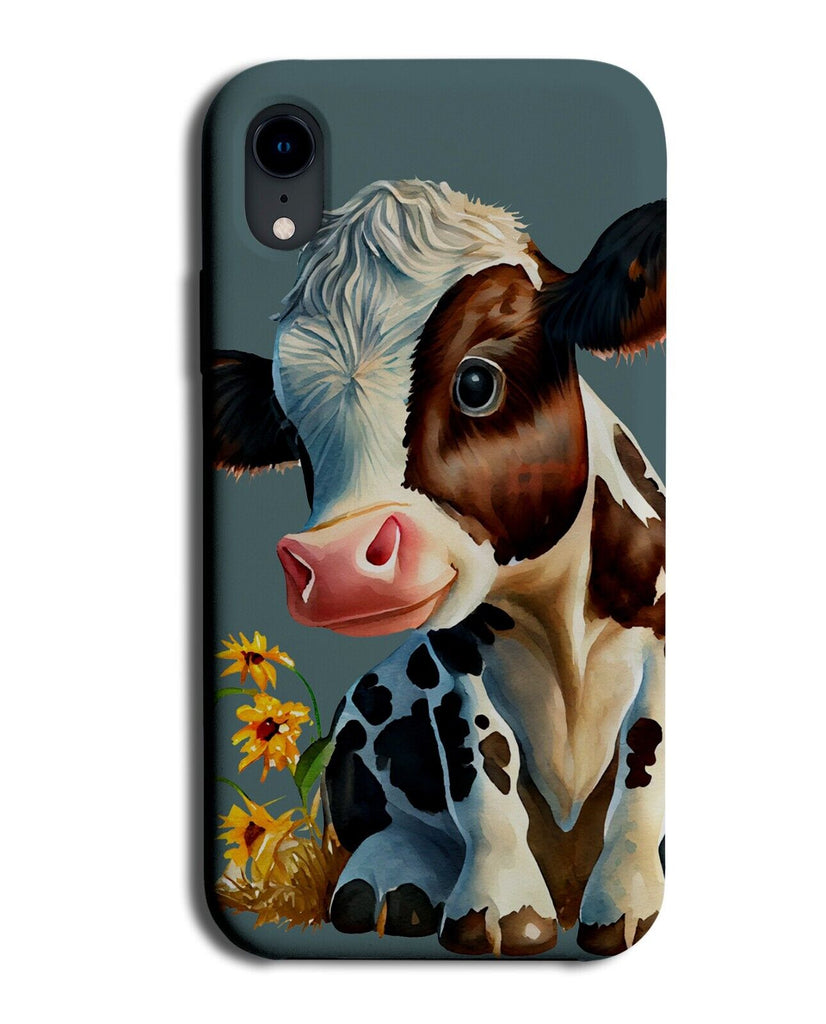 Shy Baby Cow Phone Case Cover Brown and White Flowers Dairy Cows Picture AH20