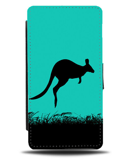 Kangaroo Silhouette Flip Cover Wallet Phone Case Kangaroos Turquoise Green i273