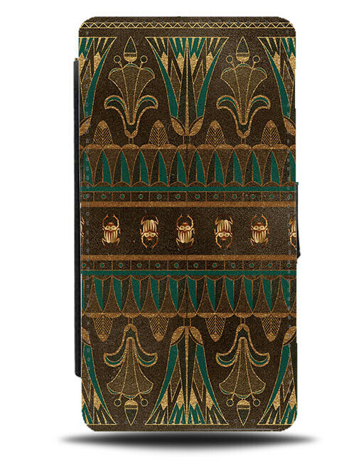 Green and Gold Egypt Themed Flip Wallet Case Pattern Golden Coloured Print F484