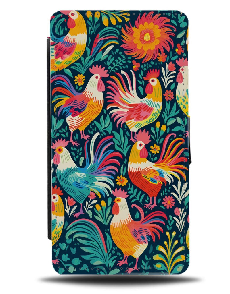 Multicoloured Cockerels Flip Wallet Case Cockerel Animal Patterning Print DB45