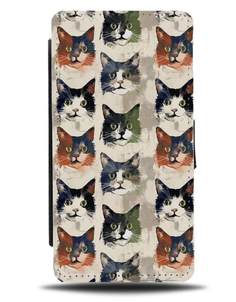Vintages Cat Faces Pattern Flip Wallet Case Cats Artwork Vintage Retro CA14