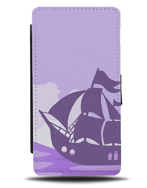Purple Pirate Ship Silhouette On The Ocean Flip Wallet Case Sea Pirates K052