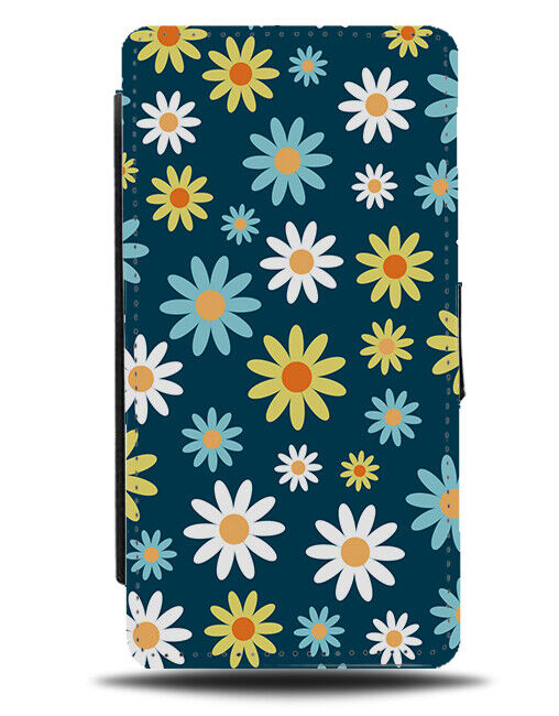 Colourful Cartoon Daisies Flip Wallet Case Daisy Shapes Flower Floral Girls E557