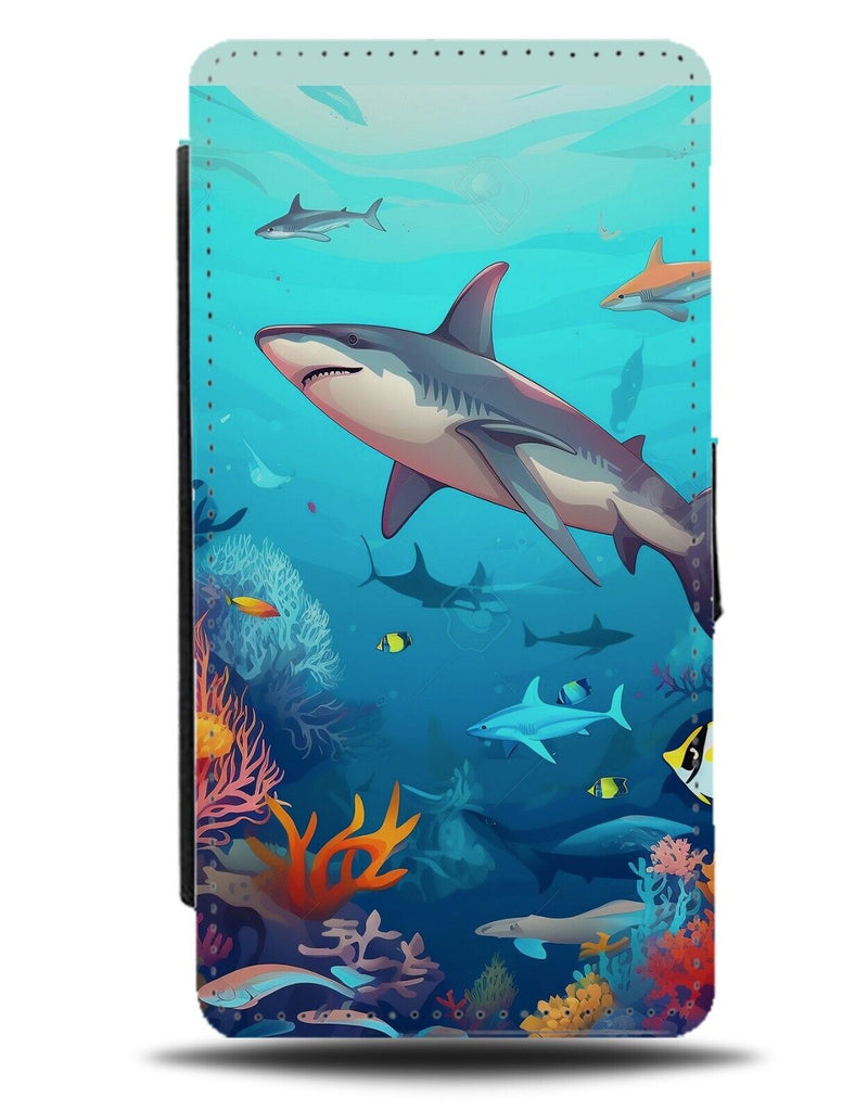 Animated Swimming Great White Shark Flip Wallet Case Basking Tiger Bull CD85