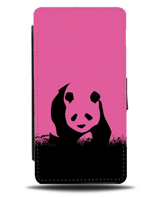 Panda Bear Silhouette Flip Cover Wallet Phone Case Hot Pink Giant Pandas I032