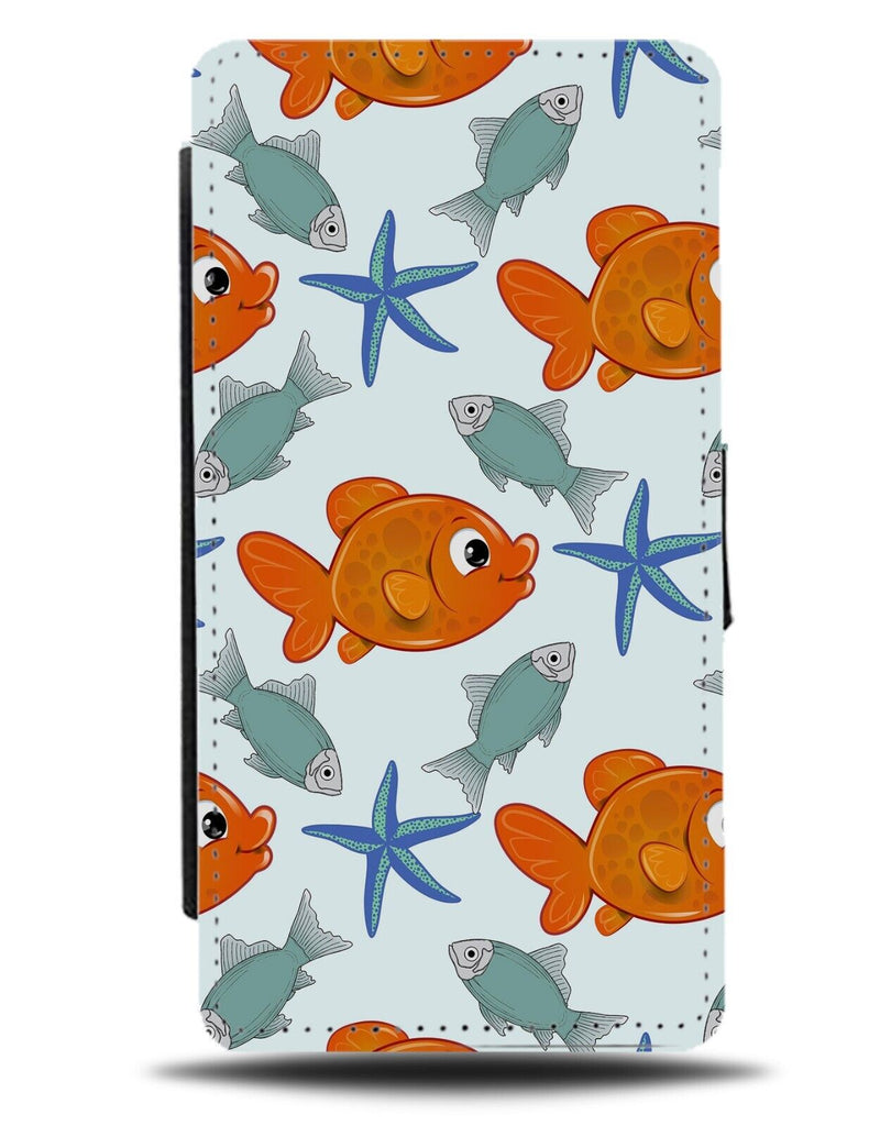 Goldfish Flip Wallet Case Gold Fish Starfish Star Sea Cartoon Kids Children AN12