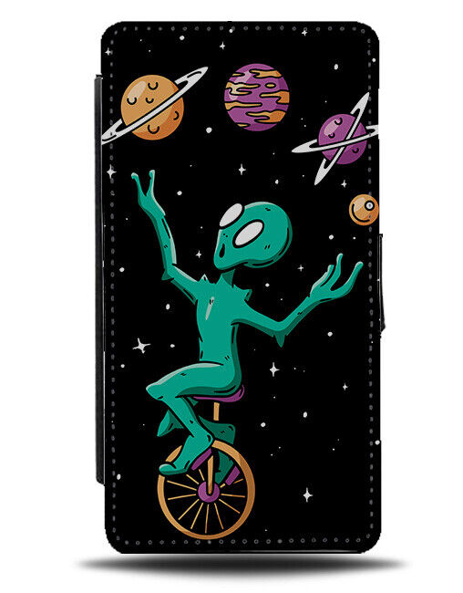 Juggling Alien On Unicycle Flip Wallet Case Juggler Planets Balls Circus i925