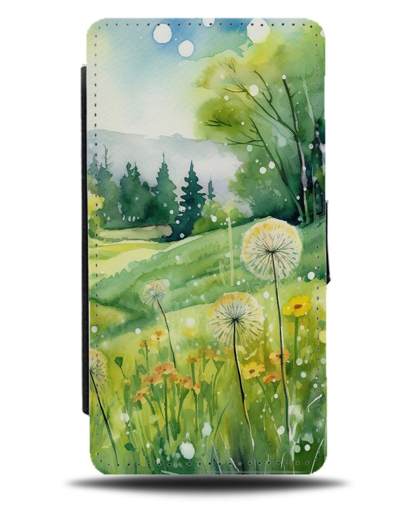 Dandelions Oil Painting Flip Wallet Case Dandelion Meadow Field Petals Wish CZ94