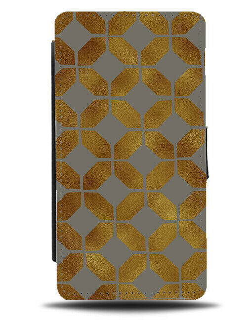 Golden Thick Geometric Pattern Flip Wallet Case Symmetrical Print Design F875