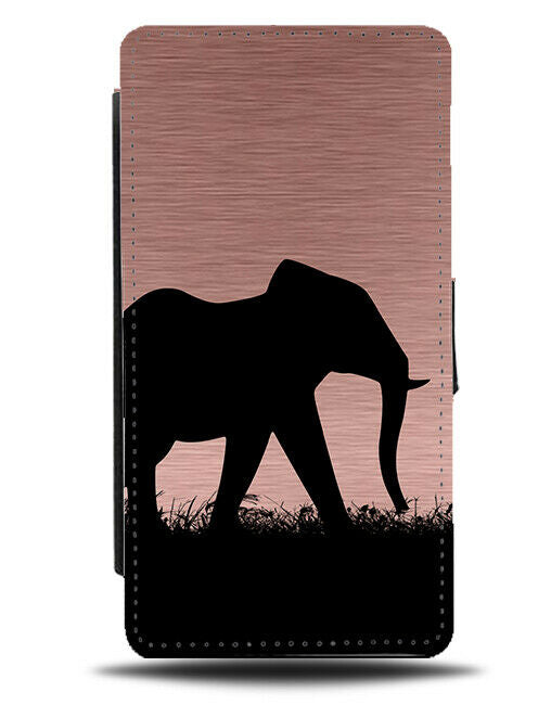 Elephant Silhouette Flip Cover Wallet Phone Case Elephants Rose Gold Colour i115