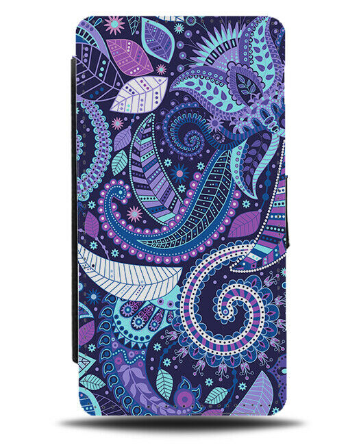 Purple Blue Exotic Tropical Tribal Floral Pattern Flip Wallet Case Tropics G646