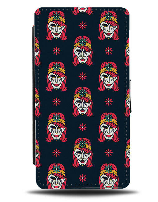 Womens Day Of The Dead Masks Flip Wallet Case Faces Girls Skull Red Black H701