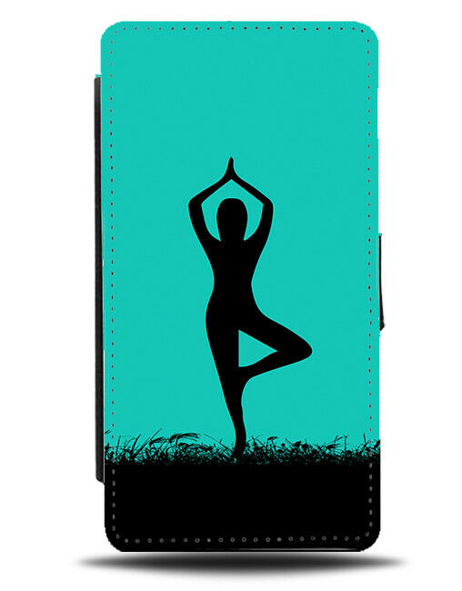 Yoga Flip Cover Wallet Phone Case Meditation Womens Turquoise Green Girls i793