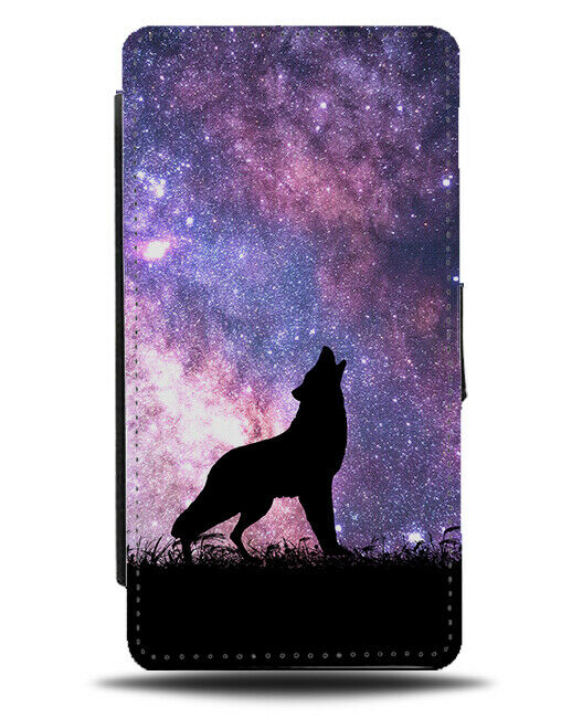 Wolf Silhouette Flip Cover Wallet Phone Case Wolves Space Stars Night Sky i197