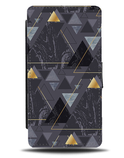 Black Marble Design Print Flip Wallet Case Golden Gold Geometric Shapes N448