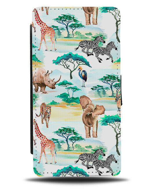 African Animals Pattern Flip Wallet Case Animal Africa Kids Childs Nature H283