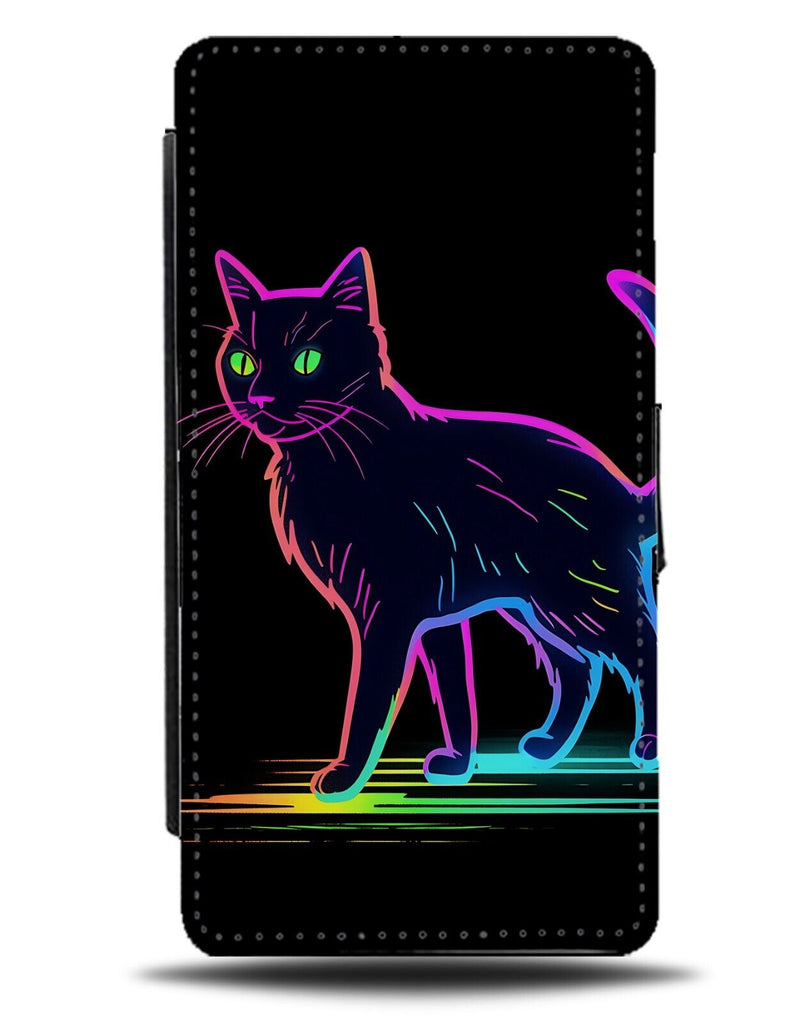 Rainbow Neon Black Cat Flip Wallet Case Colourful Design Bombay Witches DC81