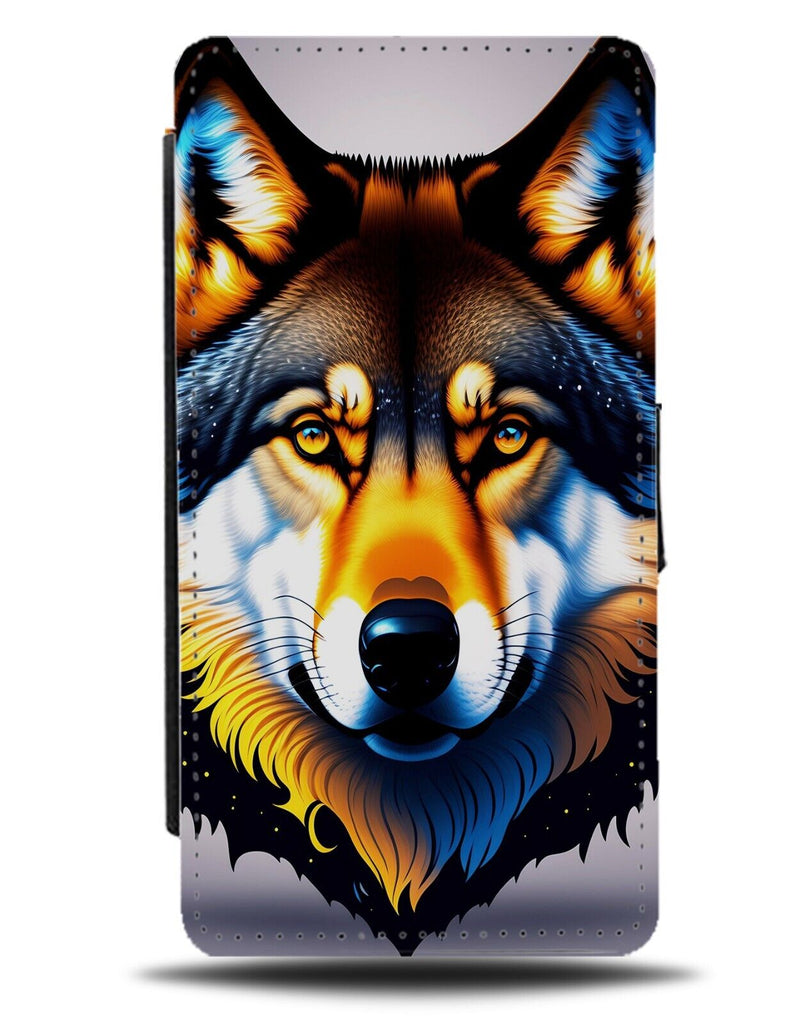 Airbrushed Wolf Face Flip Wallet Case Wolves Wolfs Wolf's Head Painting CW31