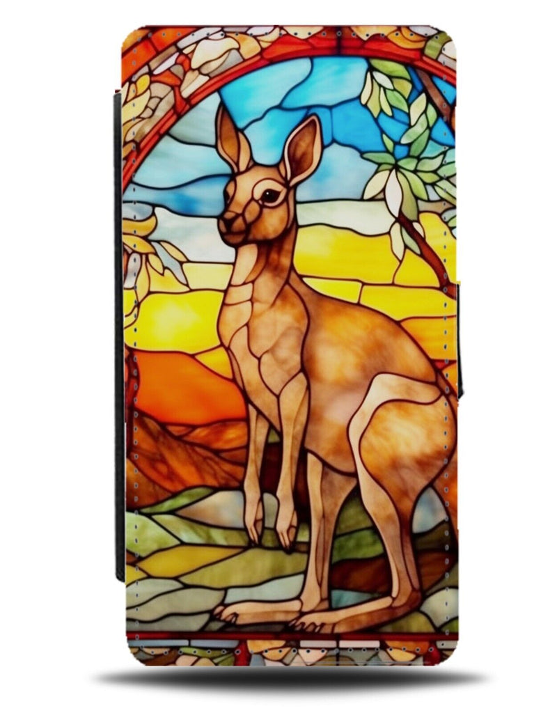 Stained Glass Window Kangaroo Design Flip Wallet Case Kangaroos Roo Roos DB07